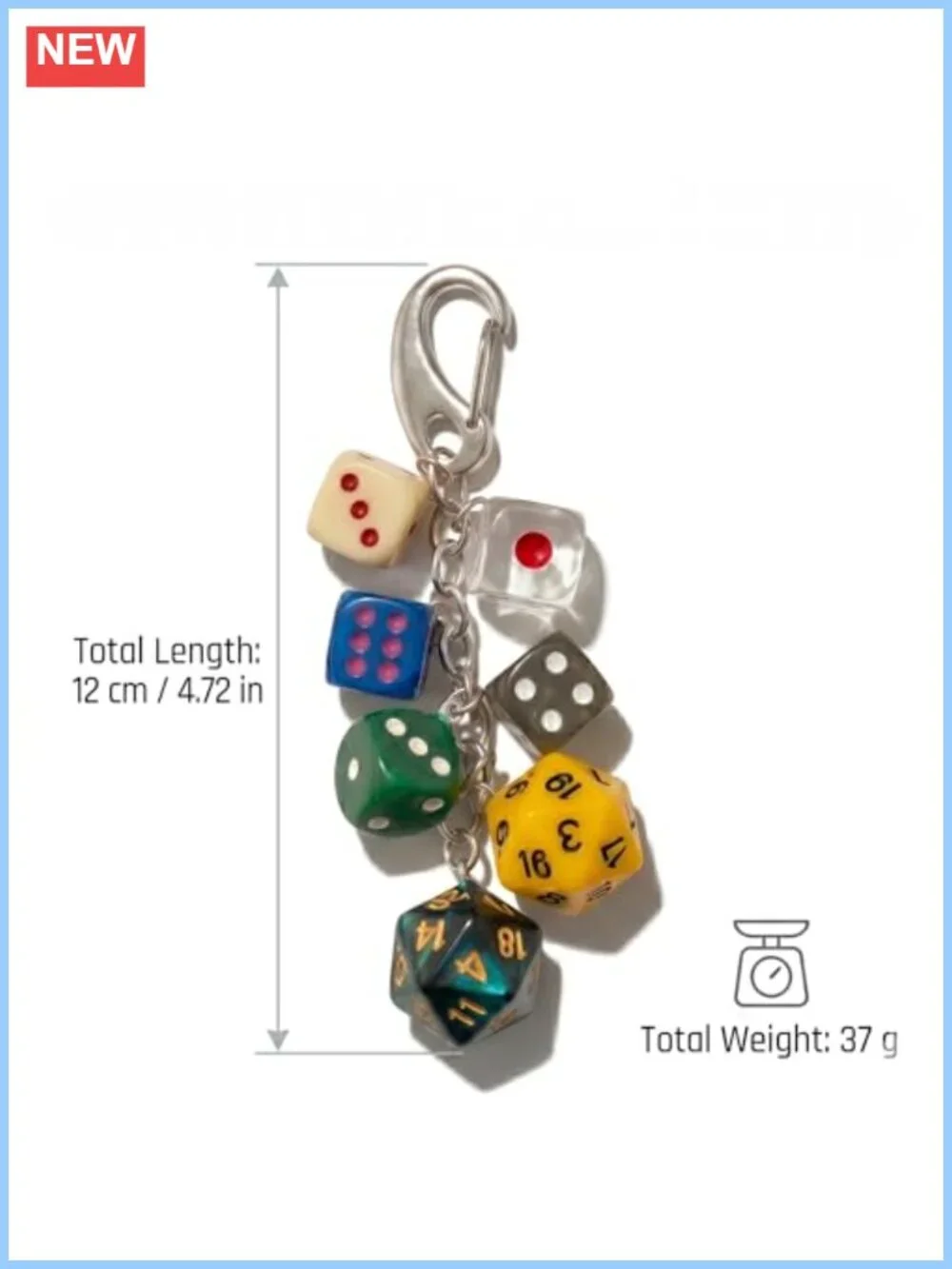 Y2K Aesthetic Dice Keychain Metal Carabiner Bag Charm Gift